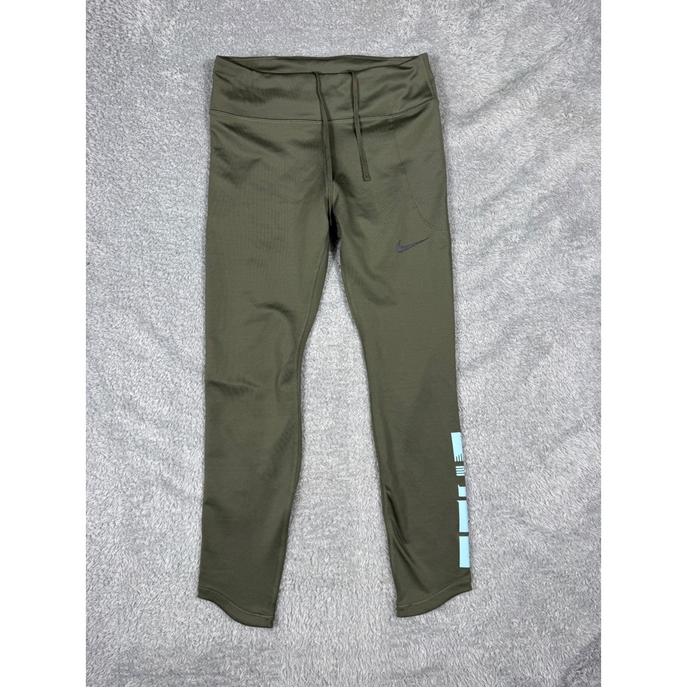 Nike Leggings Women Small Olive‎ Green Good Dri-FIT Crop Running Tights Graphic